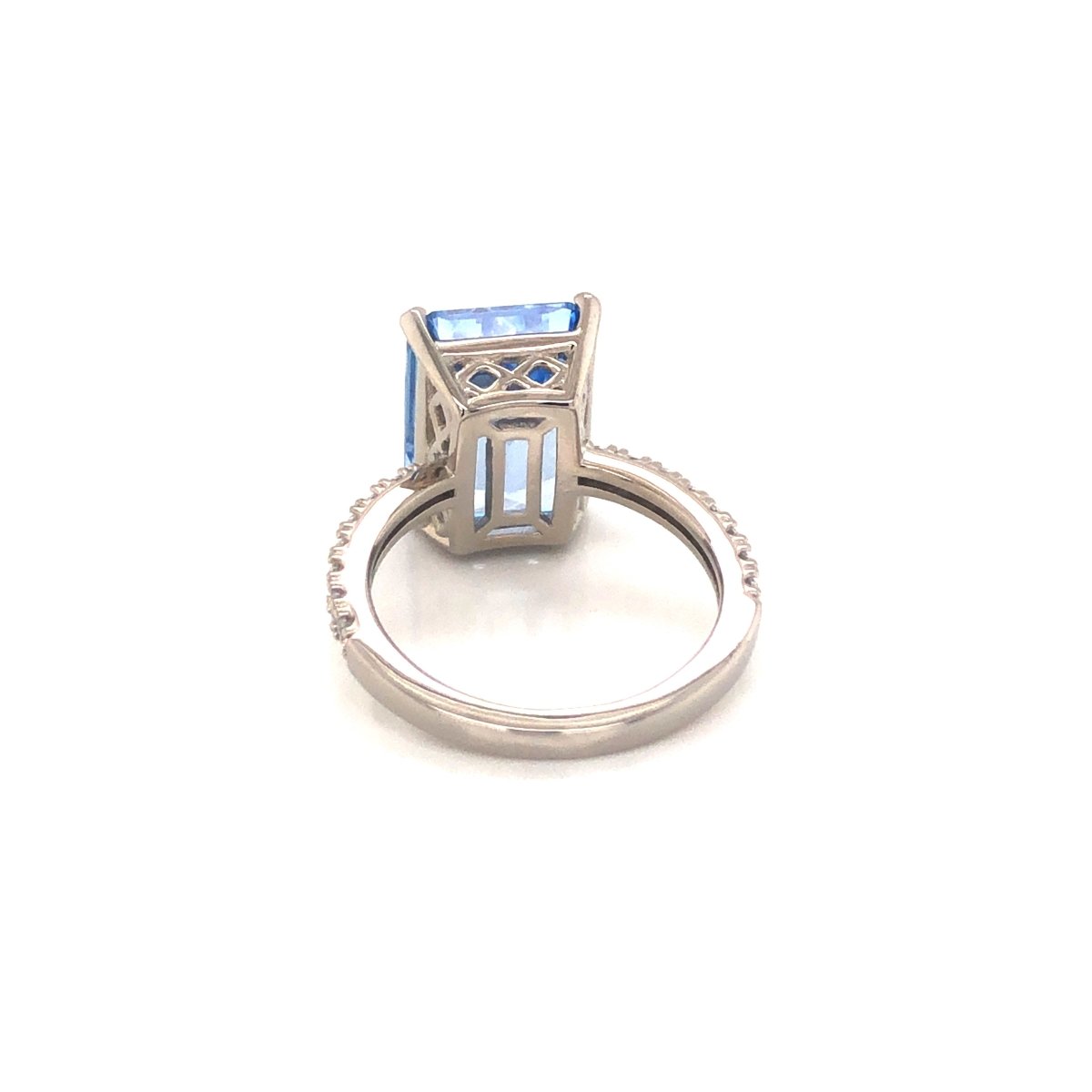 8.00ct Emerald Cut Blue Spinel & Cubic Zirconia Ring Set in Rhodium Plated Silver