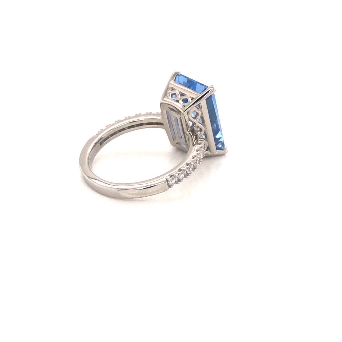 8.00ct Emerald Cut Blue Spinel & Cubic Zirconia Ring Set in Rhodium Plated Silver