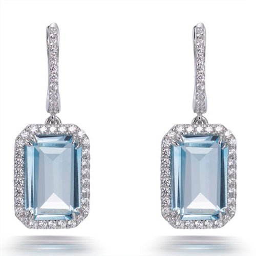 8.50ct Blue Topaz & Cubic Zirconia Halo Earrings in Rhodium Plated Silver
