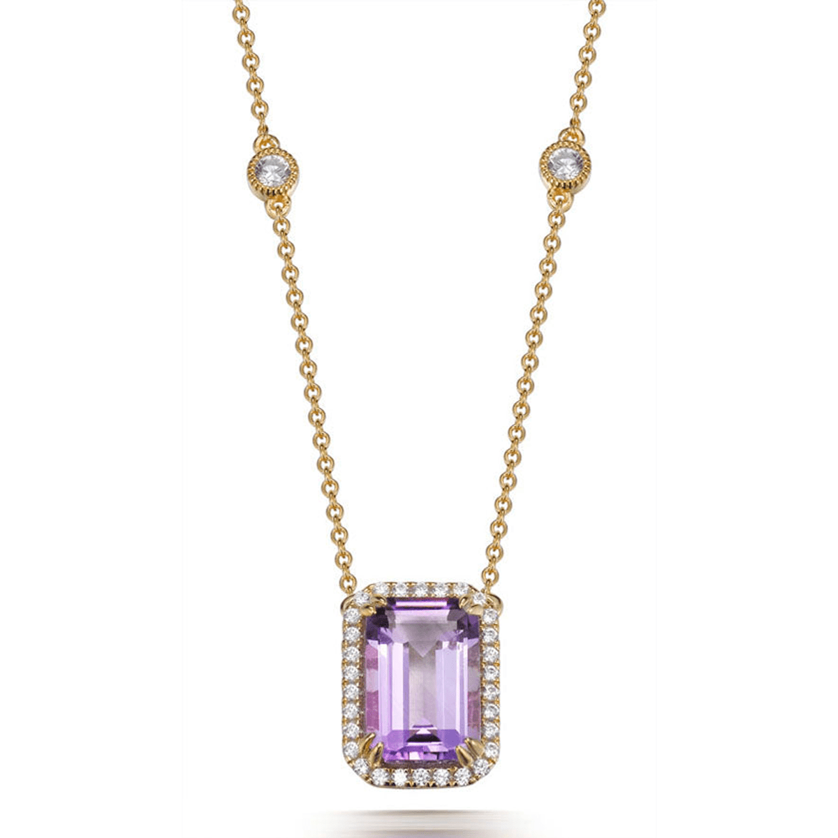 Amethyst 6.50ct & Cubic Zirconia 2.00ct Halo Pendant in 14k Yellow Gold Plated Silver