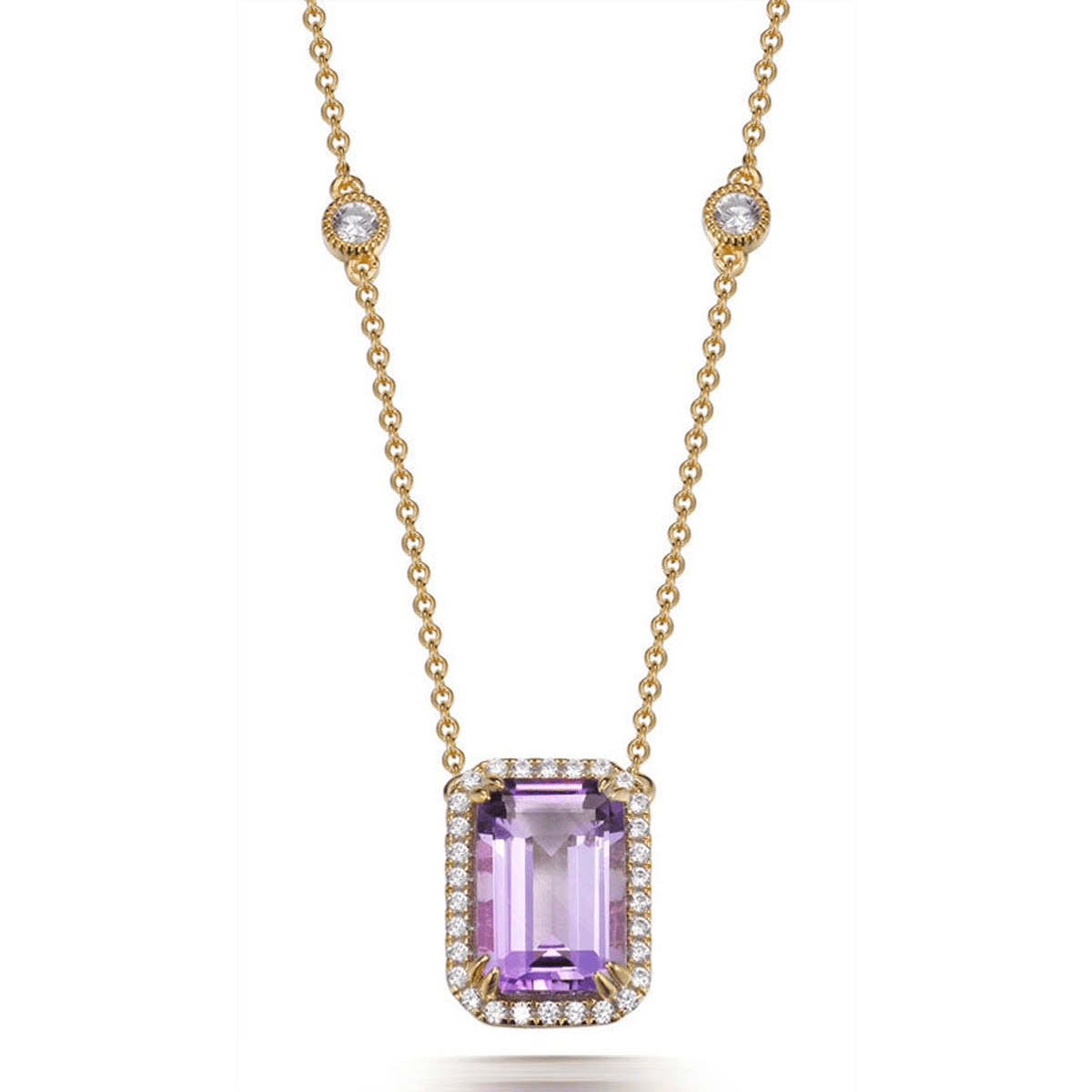 Amethyst 6.50ct &amp; Cubic Zirconia 2.00ct Halo Pendant in 14k Yellow Gold Plated Silver