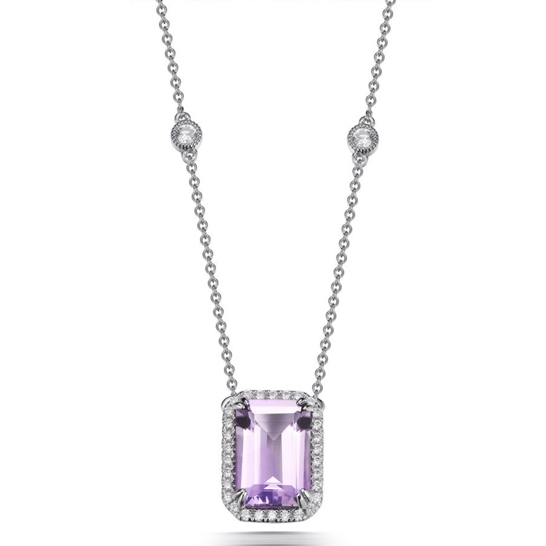 Amethyst 6.50ct &amp; Cubic Zirconia 2.00ct Halo Pendant in Rhodium Plated Silver
