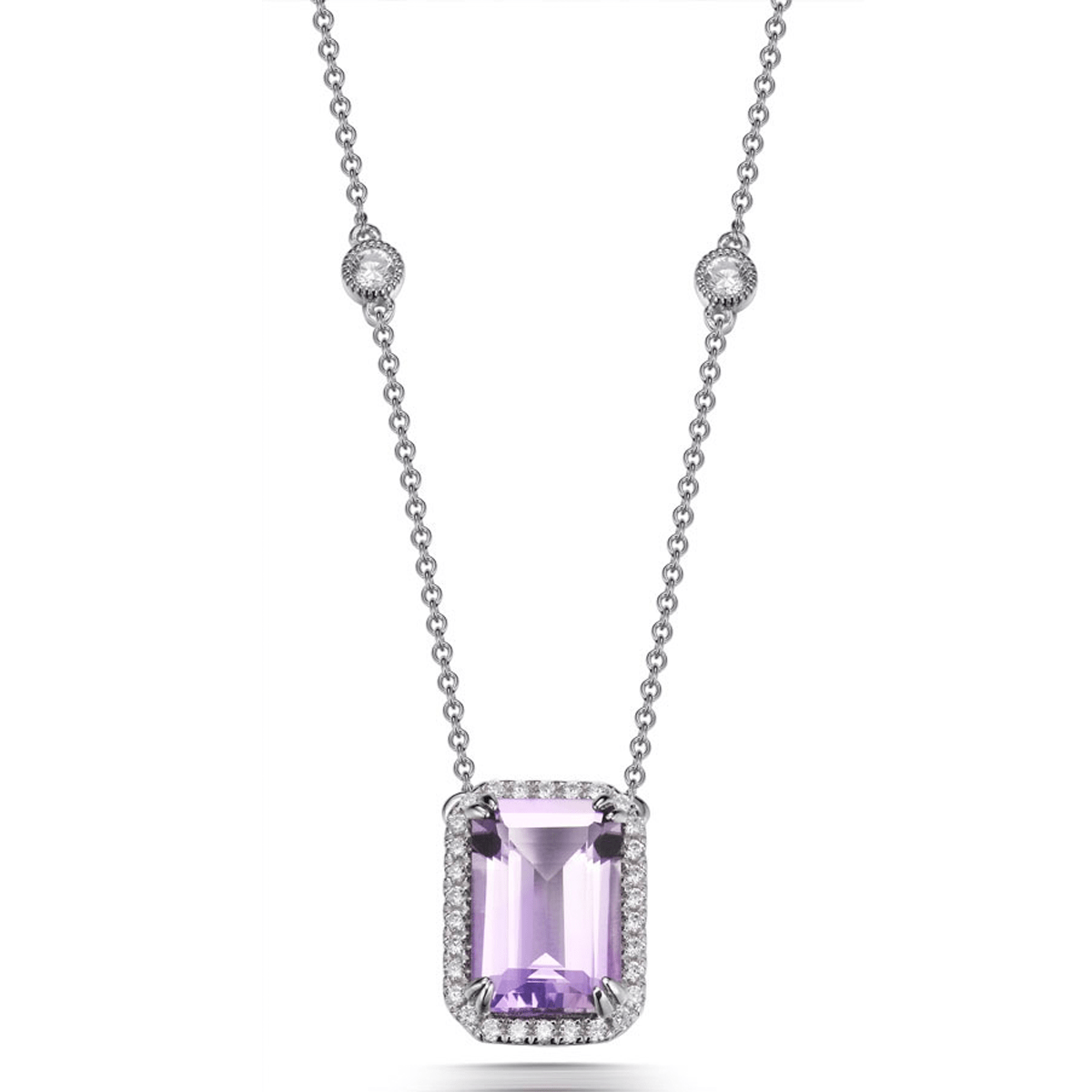 Amethyst 6.50ct & Cubic Zirconia 2.00ct Halo Pendant in Rhodium Plated Silver