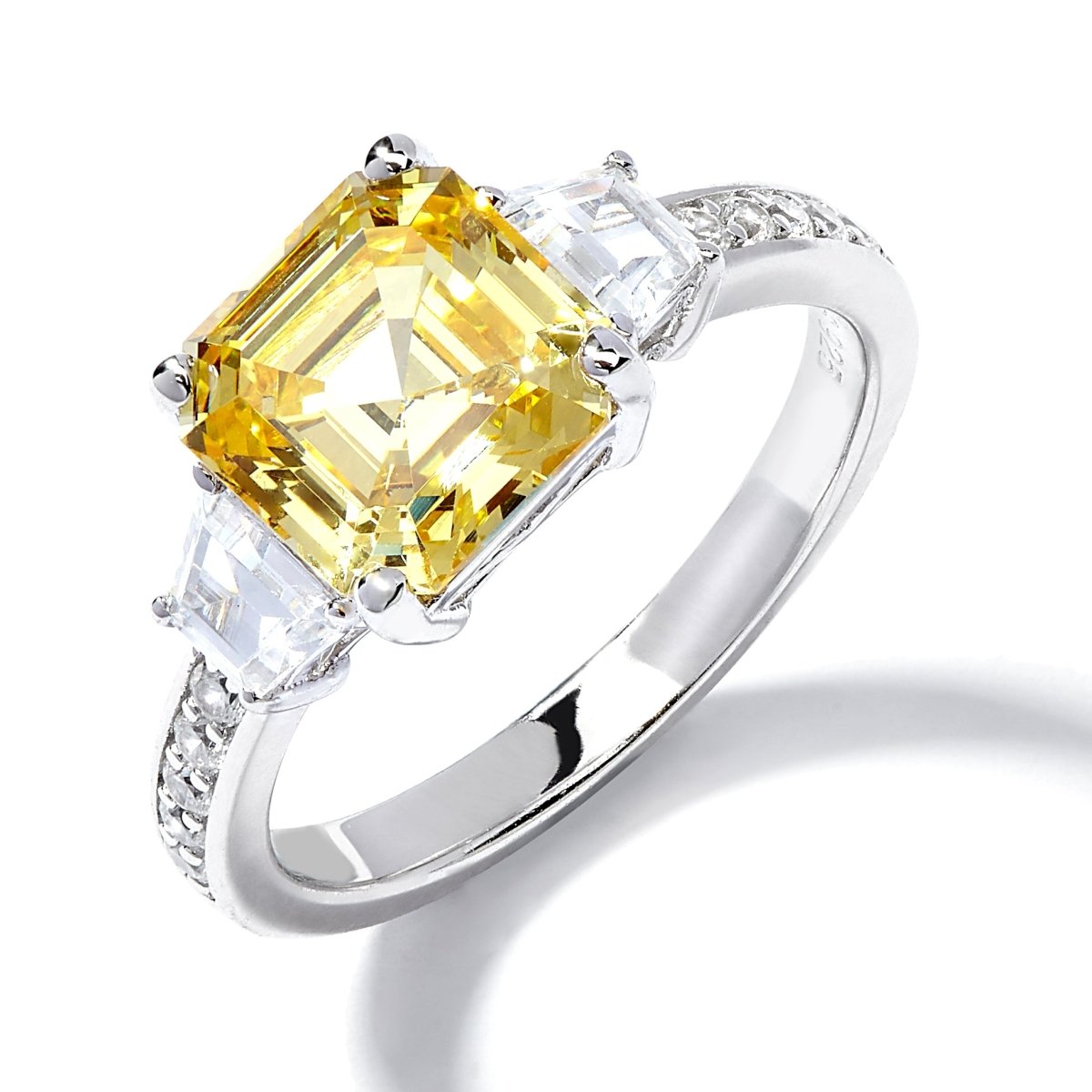 Asscher Cut Citrine Cubic Zirconia Engagement Ring Set in Gold Plated Silver