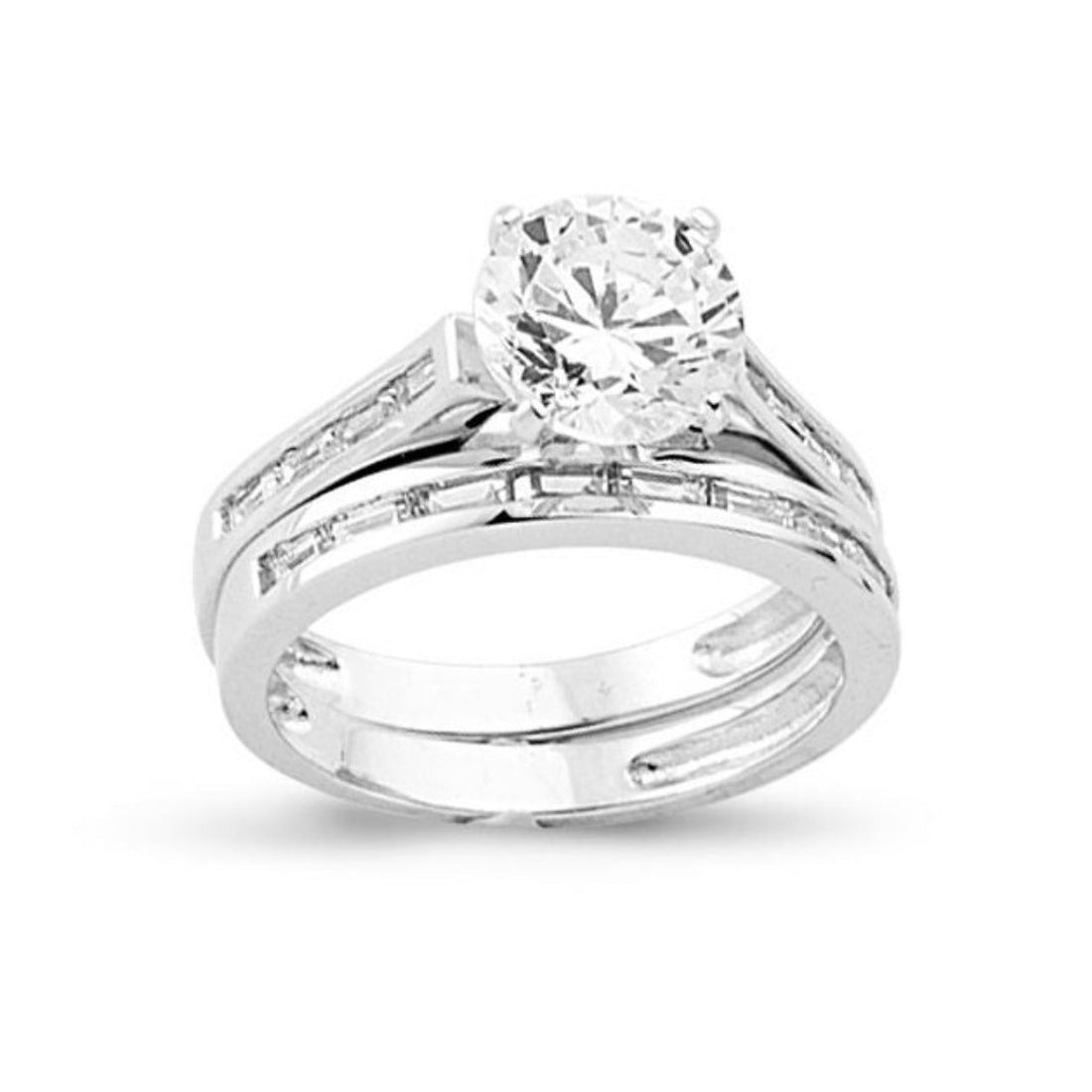 Baguette and Round Cubic Zirconia Engagement Ring &amp; Band Set