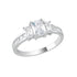 Baguette Cut Channel Set Cubic Zirconia Three Stone Ring in Rhodium Plated Silver