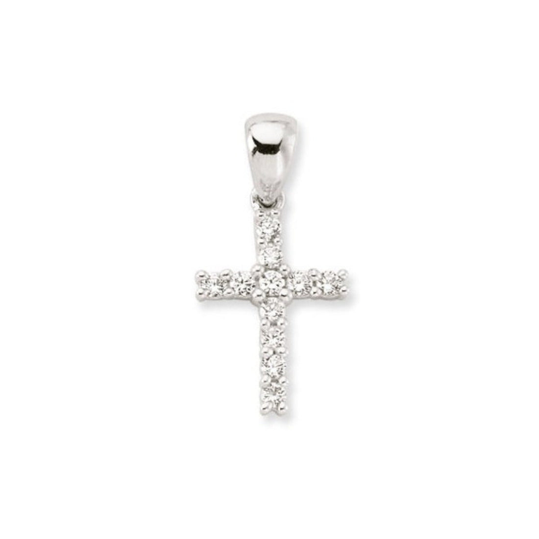 Classic Cubic Zirconia Claw Set Cross Pendant in Rhodium Plated Silver 25mm