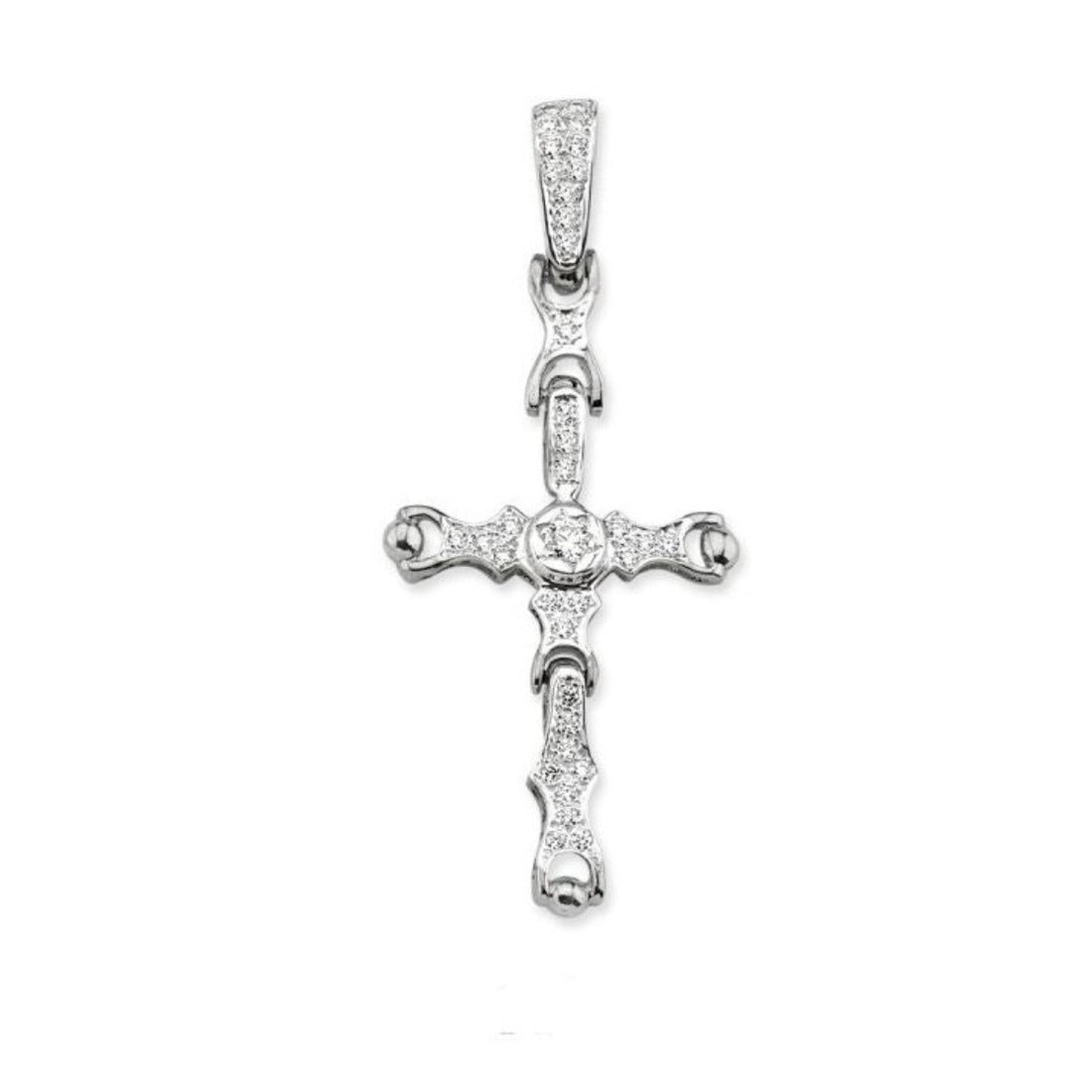 Cubic Zirconia 4 Piece Moveable Cross Pendant in Rhodium Plated Silver