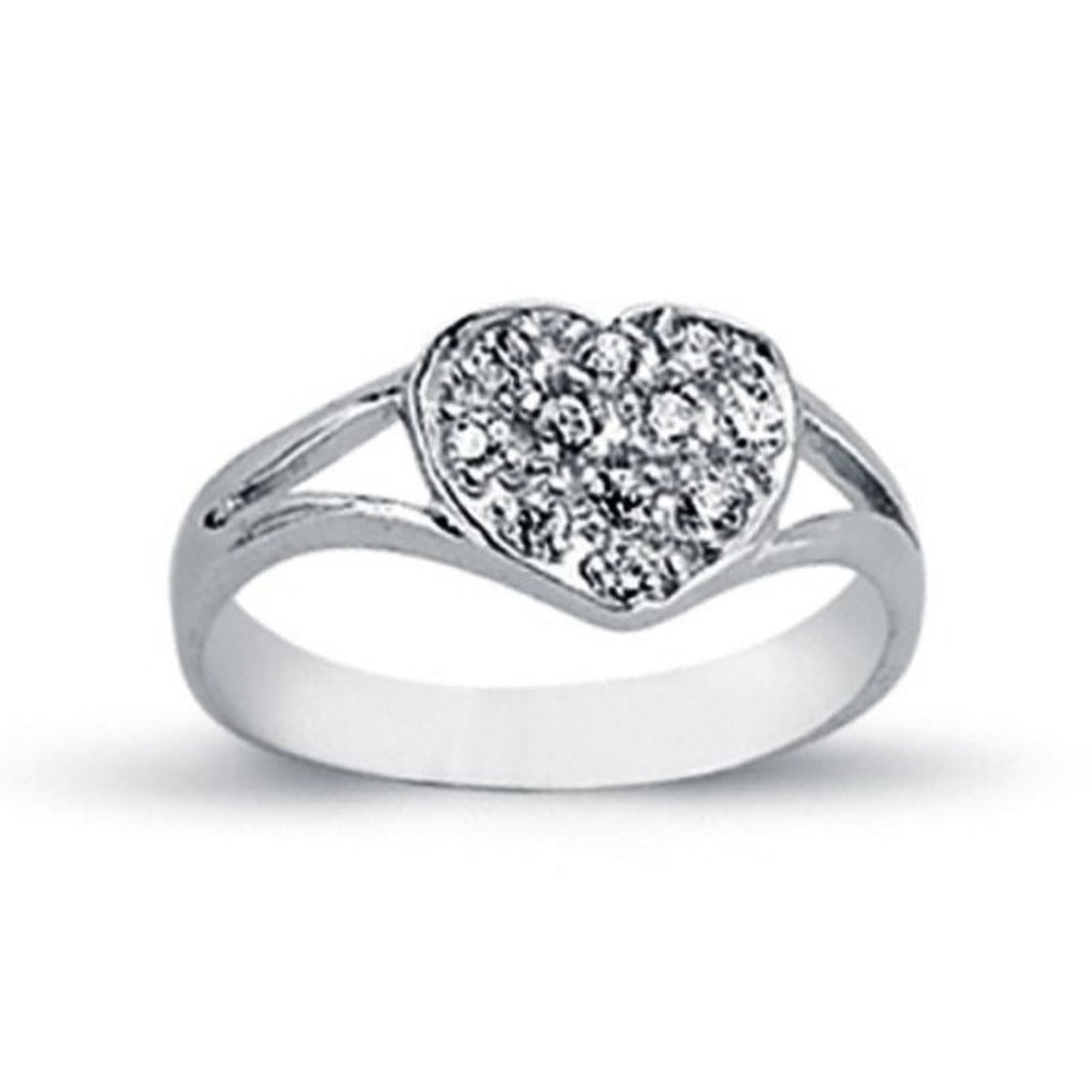 Cubic Zirconia Pave Set Heart Signet Ring in Rhodium Plated Silver