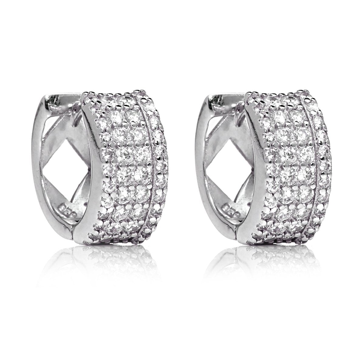 2.15ct Cubic Zirconia Huggie Pave Set Earrings in Rhodium Plated Silver