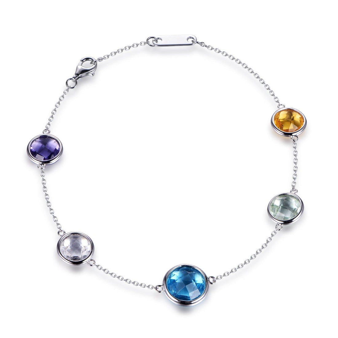Multi Colour Rub Over Chain Bracelet Set in Rhodium Plated Silver