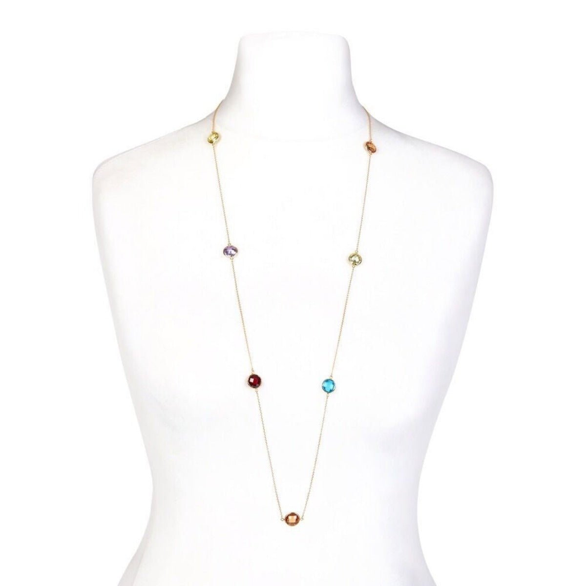 Multi Colour Rub Over Chain Necklace Set in 14k Yellow Gold Plated Silver 36"