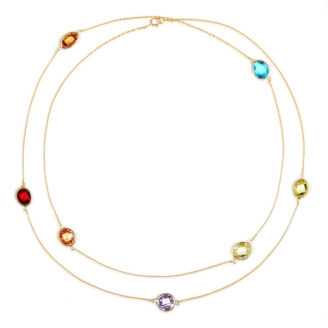 Multi Colour Rub Over Chain Necklace Set in 14k Yellow Gold Plated Silver 36&quot;