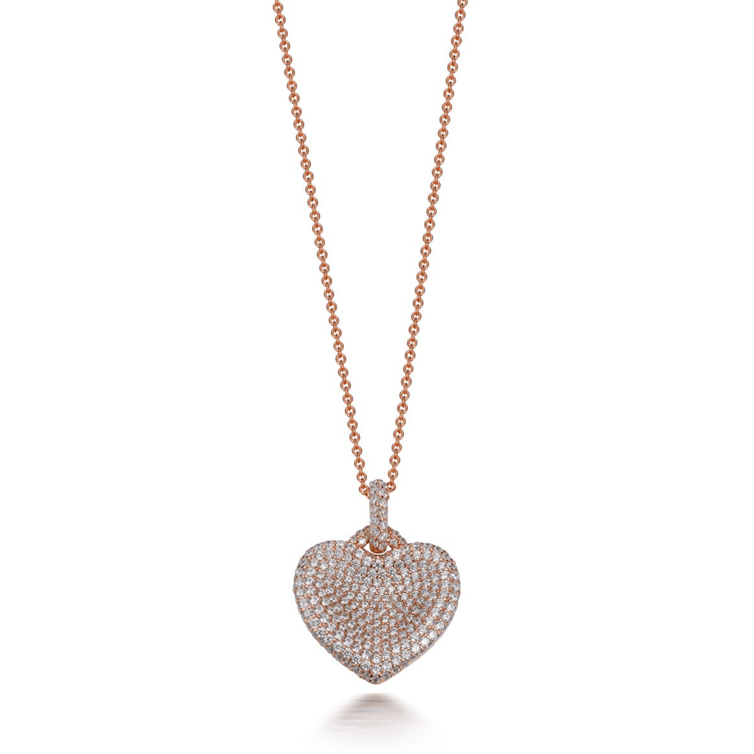 Pave Set Curved Heart Pendant 3.00ct Cubic Zirconia in 14k Rose Gold Plated Silver