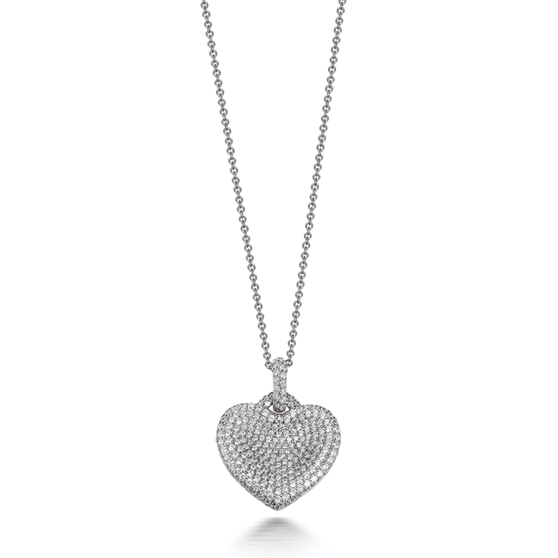 Pave Set Curved Heart Pendant 3.00ct Cubic Zirconia in Rhodium Plated Silver
