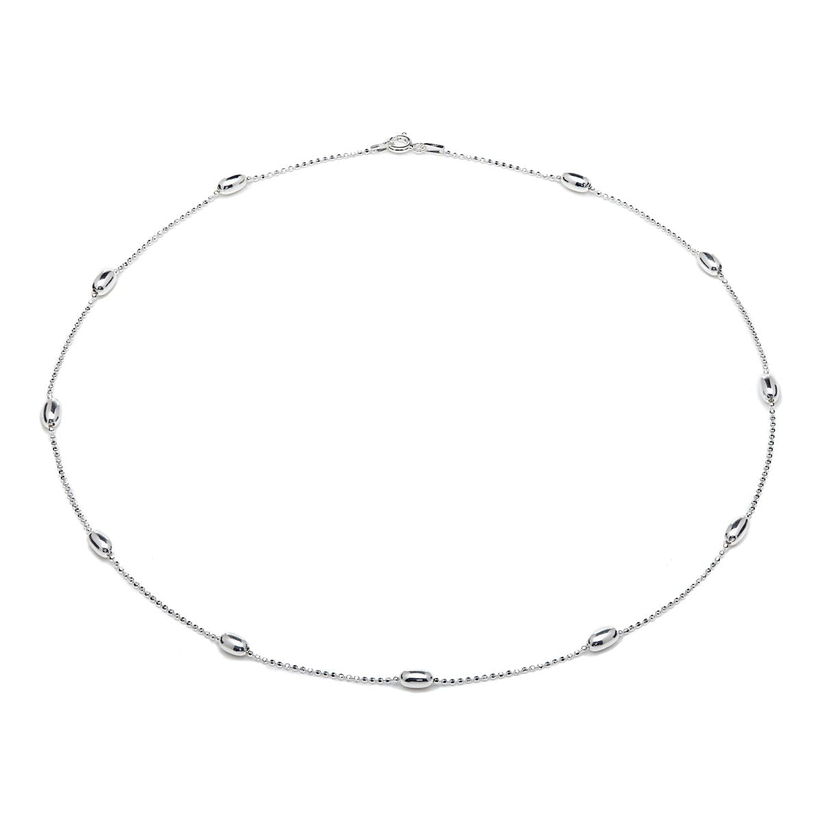 Rhodium Plated Silver Coffee Bean Necklace 18"