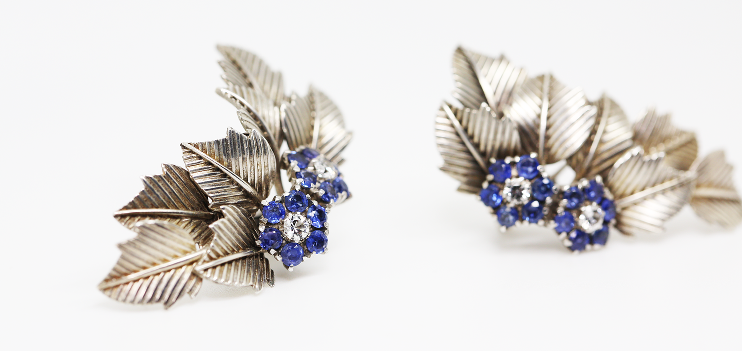 Blue Sapphire and Diamond Cluster Earrings