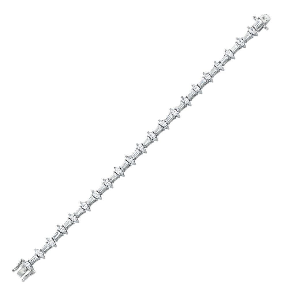 Baguette &amp; Marquise Cubic Zirconia Tennis Bracelet in Rhodium Plated Silver