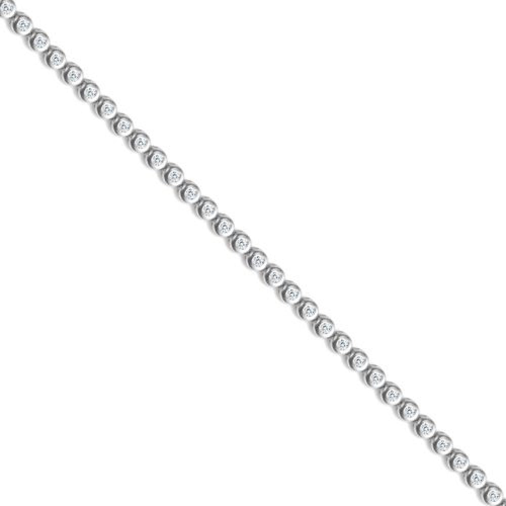 Cubic Zirconia Classic Rub Over Set Tennis Bracelet in Rhodium Plated Silver