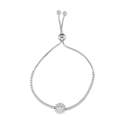 Cubic Zirconia Cluster Toggle Bracelet in Rhodium Plated Silver