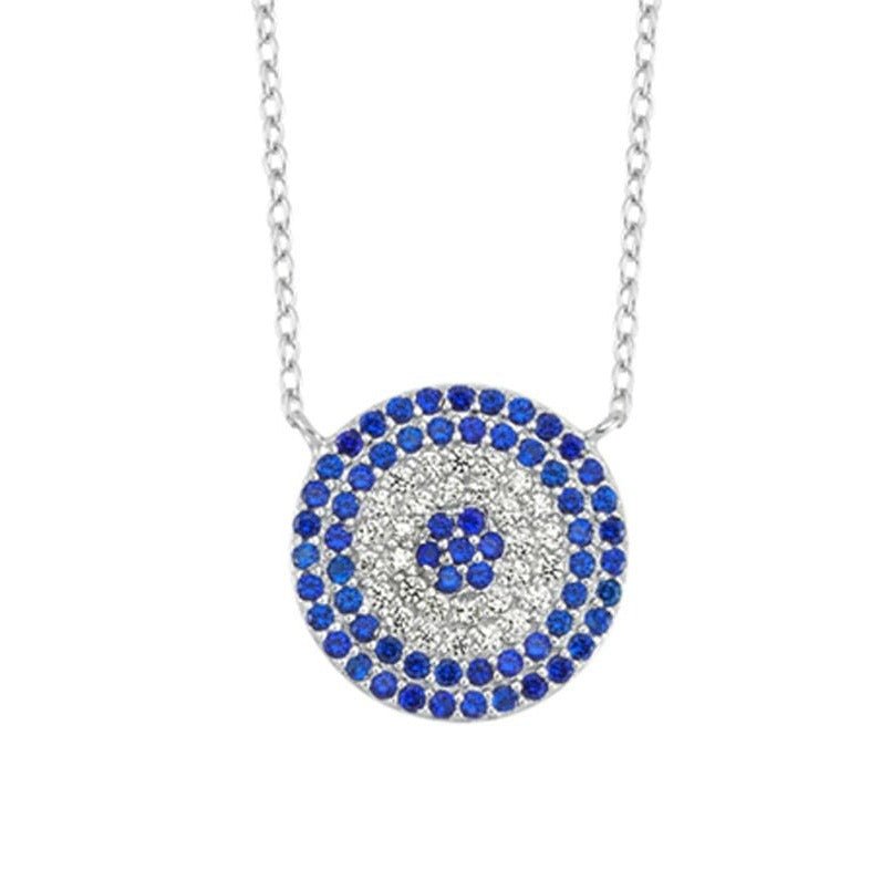 Cubic Zirconia Evil Eye Pendant Necklace in Rhodium Plated Silver