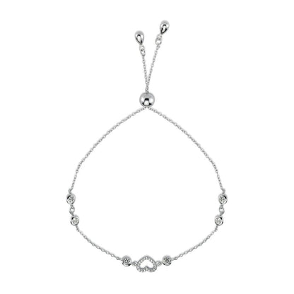 Cubic Zirconia Rub Over Set Heart Toggle Bracelet in Rhodium Plated Silver