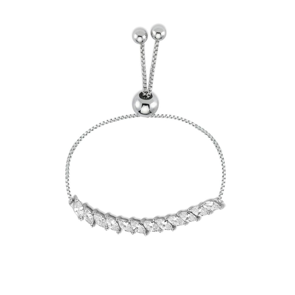 Marquise Cut Cubic Zirconia Toggle Bracelet in Rhodium Plated Silver
