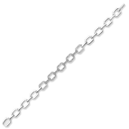 Pave Cubic Zirconia Chain Link Bracelet in Rhodium Plated Silver