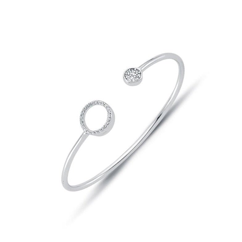 Pave Set Halo Cubic Zirconia Children’s Torque Bangle in Rhodium Plated Silver