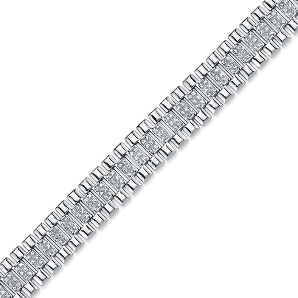 Pave Strap Cubic Zirconia Tennis Bracelet in Rhodium Plated Silver 12mm