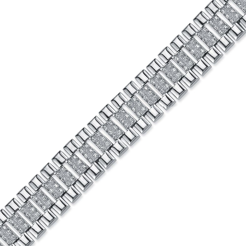 Pave Strap Cubic Zirconia Tennis Bracelet in Rhodium Plated Silver 15mm