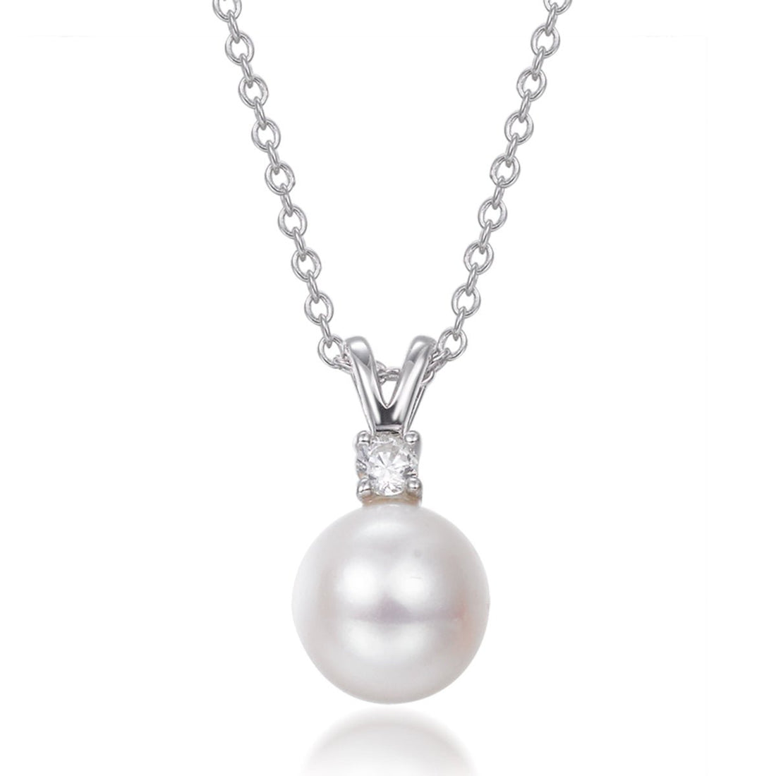 0.06ct Cubic Zirconia and Perl Pendant in Rhodium Plated Silver