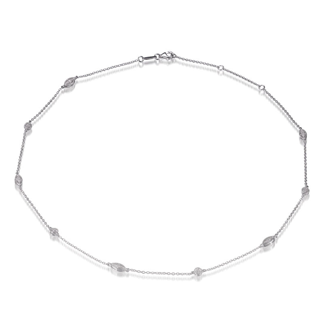 0.20ct Cubic Zirconia Round Eye Chain Necklace in Rhodium Plated Silver 18"