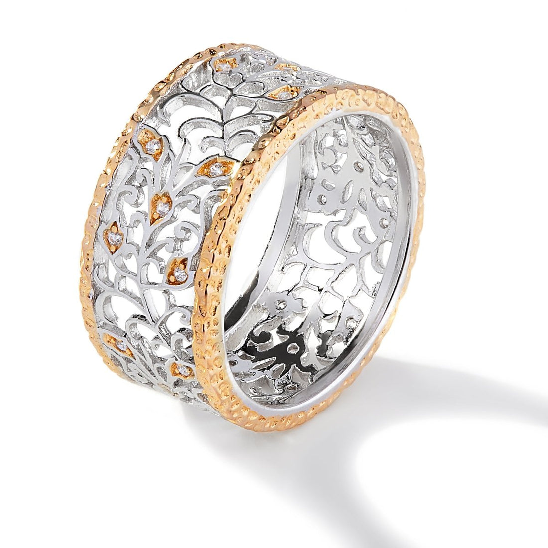 0.20ct Cubic Zirconia Two Tone Filigree Eternity Ring in 14k Gold Plated Silver