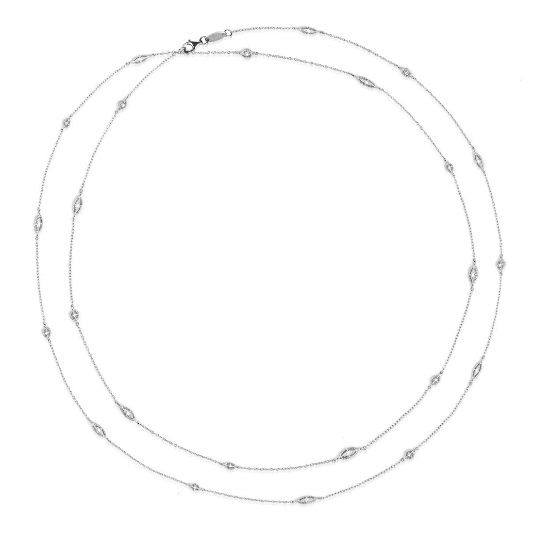 0.45ct Cubic Zirconia Round Eye Chain Necklace in Rhodium Plated Silver 40&quot;