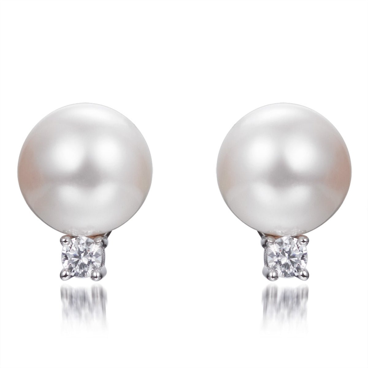 0.90ct Cubic Zirconia Lydia Pearl Stud Earrings in Rhodium Plated Silver