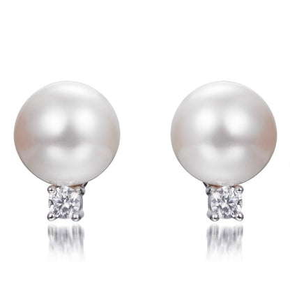 0.90ct Cubic Zirconia Lydia Pearl Stud Earrings in Rhodium Plated Silver