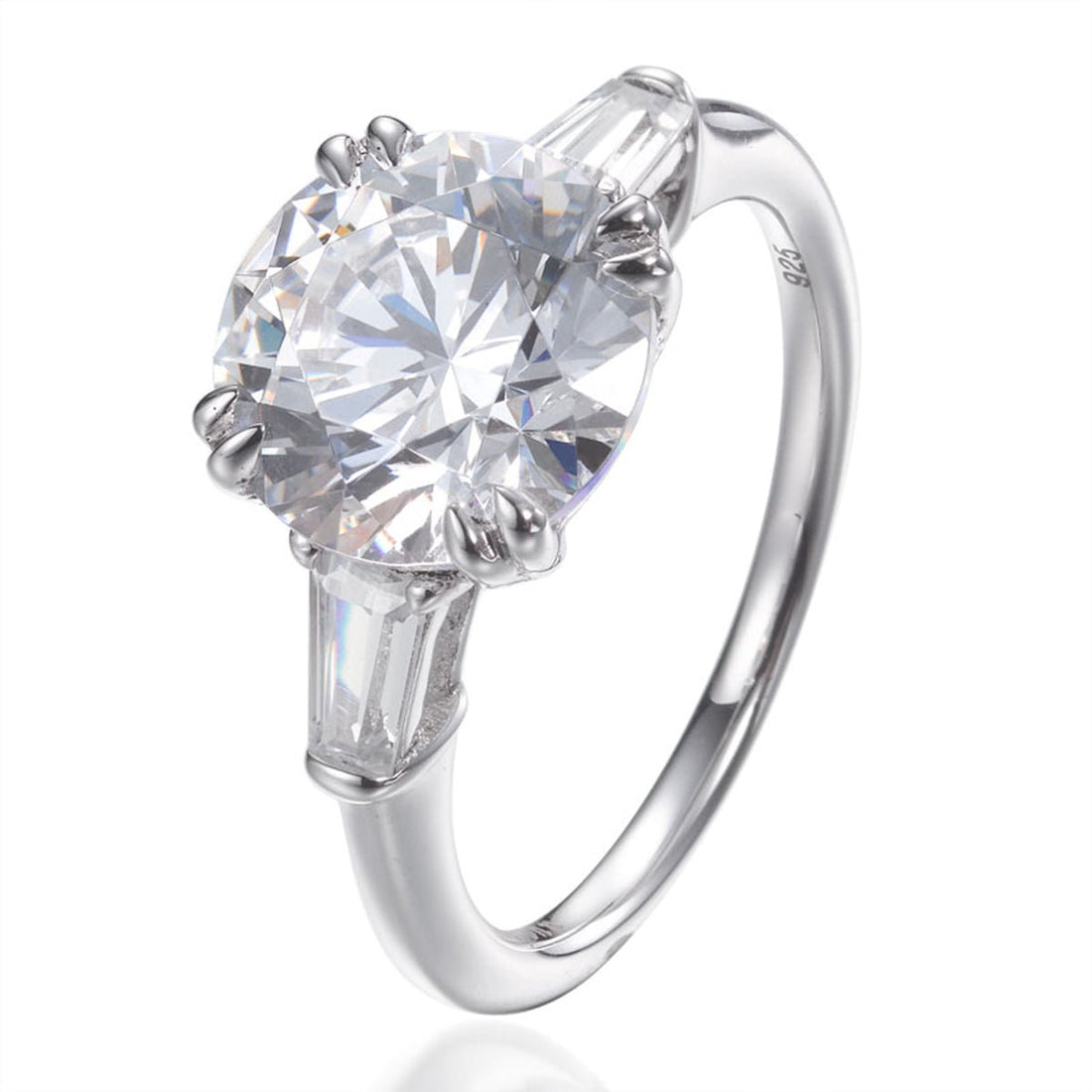 10.00ct Cubic Zirconia Round and Baguette Charlotte Ring in Rhodium Plated Silver