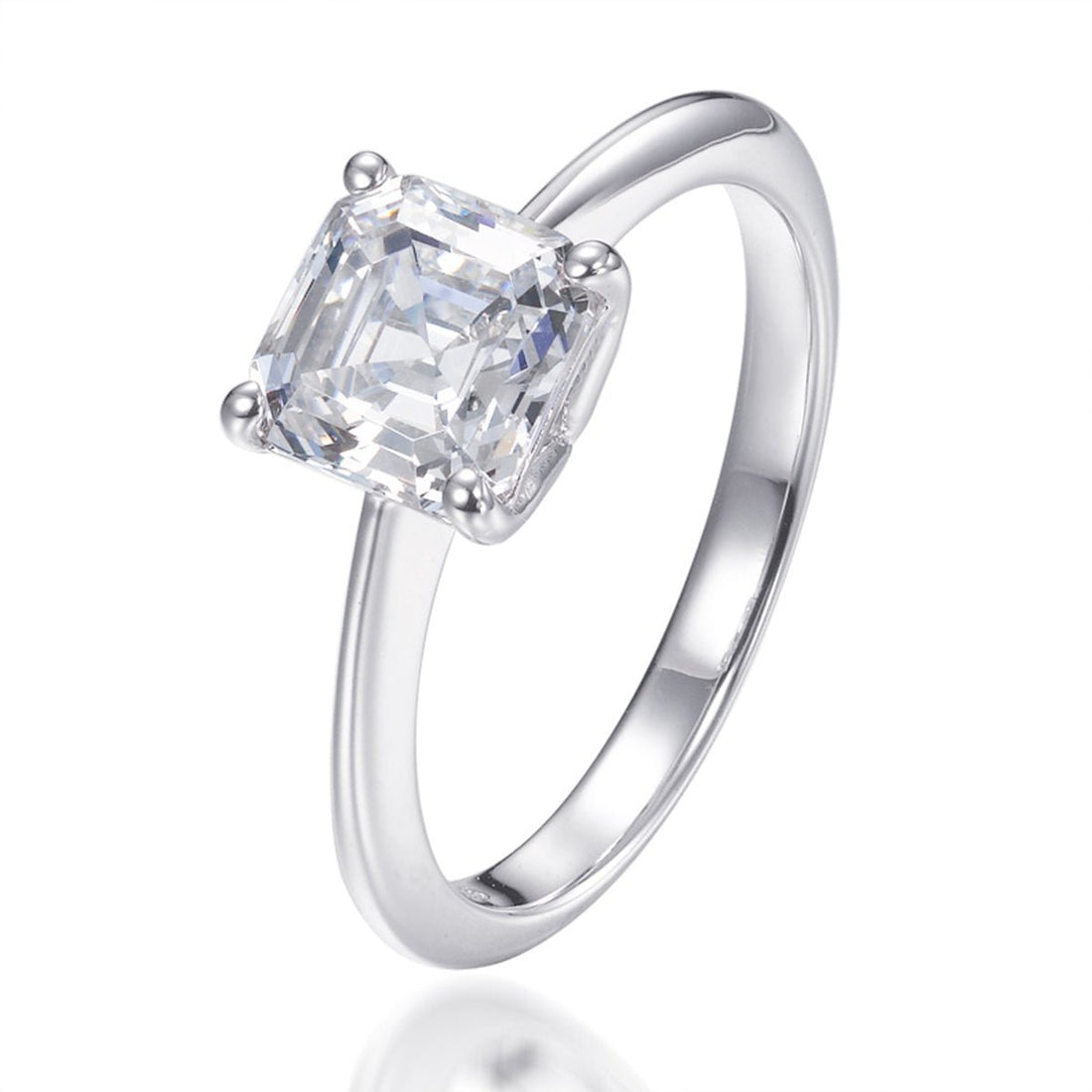 1.00ct Cubic Zirconia Asscher Cut Solitaire Engagement in Rhodium Plated Silver