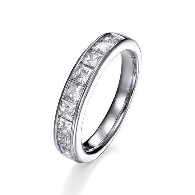 1.10ct Princess Cubic Zirconia Channel Set Half Eternity Ring in Rhodium Plated Silver