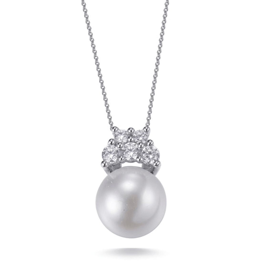 1.30ct Cubic Zirconia and Pearl Crown Pendant in Rhodium Plated Silver