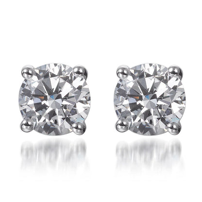 1.30ct Cubic Zirconia Classic Solitaire Stud Earrings in Rhodium Plated Silver