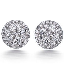 1.30ct Cubic Zirconia Round Cluster Earrings in Rhodium Plated Silver