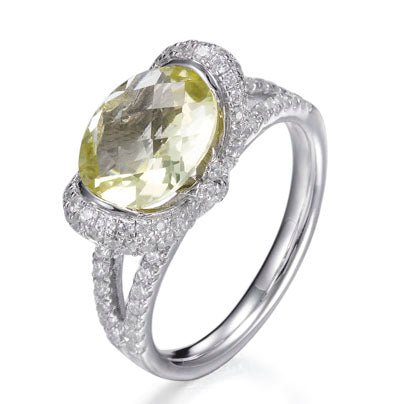 1.40ct Citrine &amp; 2.15ct Cubic Zirconia Cushion Cut Ring in Rhodium Plated Silver