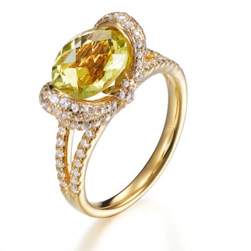 1.37ct Citrine &amp; 2.11ct Cubic Zirconia  Cushion Cut Ring in Yellow Gold Plated Silver