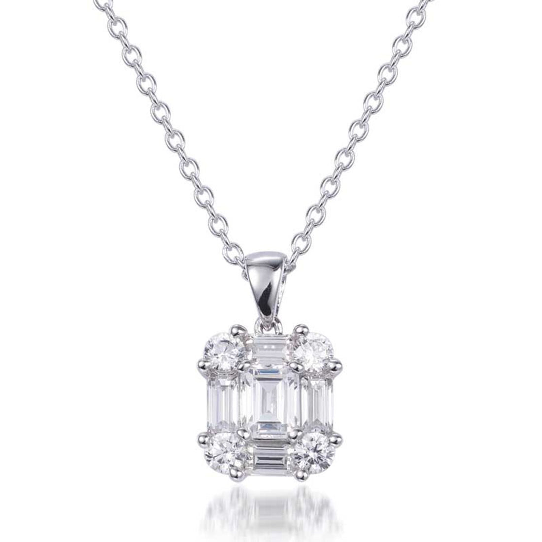 1.40ct Cubic Zirconia Diana Round & Baguette Pendant in Rhodium Plated Silver