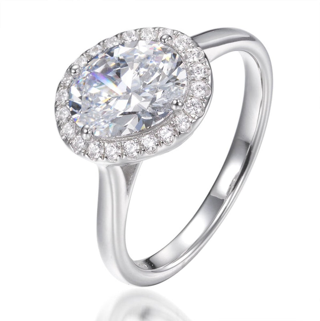 1.50ct Cubic Zirconia Oval Cut Halo Ring in Rhodium Plated Silver