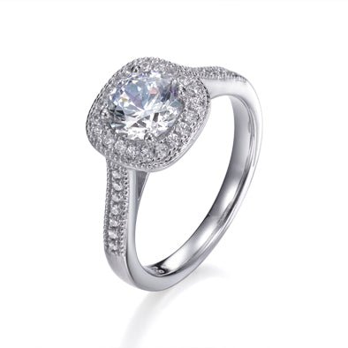 1.50ct Round Cubic Zirconia &amp; 0.35ct Halo Ring in Rhodium Plated Silver