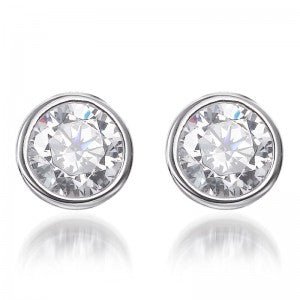 1.50ct Rub Over Set Cubic Zirconia Stud Earrings in Rhodium Plated Silver