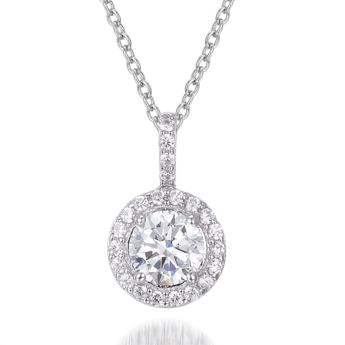 1.65ct Cubic Zirconia Classic Halo Pendant in Rhodium Plated Silver